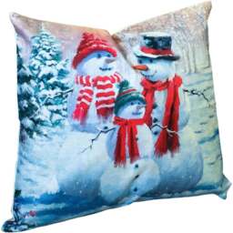 Xmas Haus Christmas-Themed Snowman Family Design Cushion 45 x 45cm - Multi - Wilko