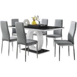 Furniturebox Lucia Valera 6 Seater Dining Set Black Gloss Grey and Chrome - Wilko - thumbnail 3