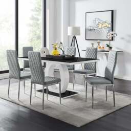 Furniturebox Lucia Valera 6 Seater Dining Set Black Gloss Grey and Chrome - Wilko - thumbnail 1