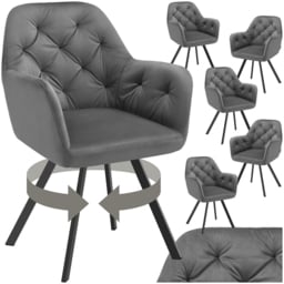 tectake Lucia Set of 6 Anthracite Quilted Pattern Velvet Swivel Armchair - Size: Single - Grey - Wilko - thumbnail 3