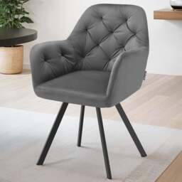 tectake Lucia Set of 6 Anthracite Quilted Pattern Velvet Swivel Armchair - Size: Single - Grey - Wilko - thumbnail 1