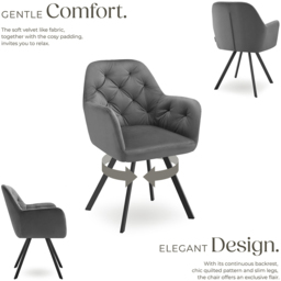 tectake Lucia Set of 6 Anthracite Quilted Pattern Velvet Swivel Armchair - Size: Single - Grey - Wilko - thumbnail 4