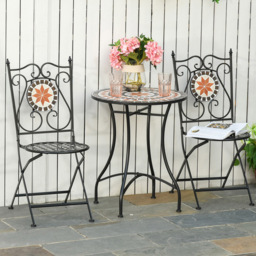Outsunny 2 Seater Ceramic Tile Garden Round Dining Set - Black - Wilko