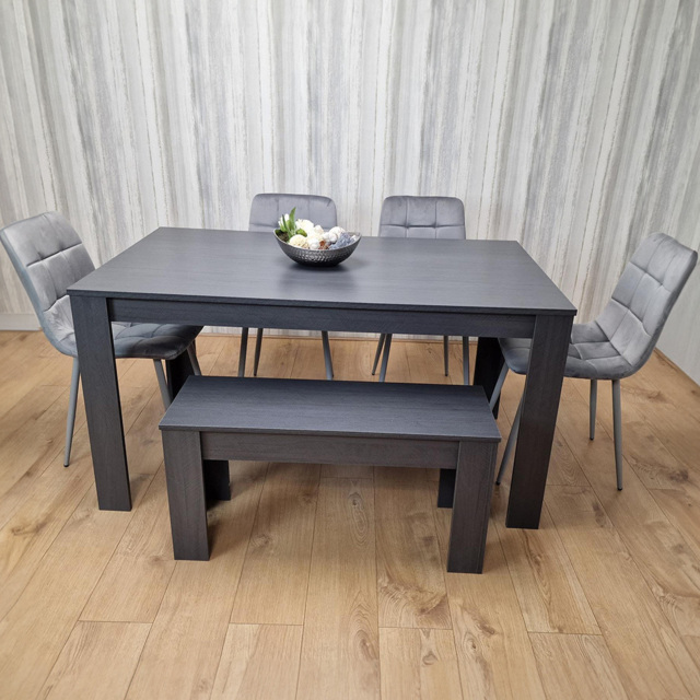 Kosy Koala 6 Seater Velvet Arrow Design Dining Bench Set Grey - Portland - Wilko - image 1