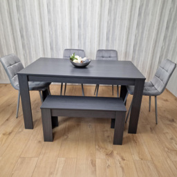 Kosy Koala 6 Seater Velvet Arrow Design Dining Bench Set Grey - Portland - Wilko - thumbnail 1