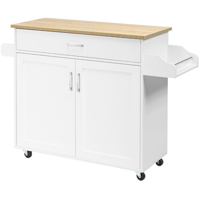 Costway 2 Door Single Drawer Single Shelf White Rolling Kitchen Storage Trolley - Size: 101 x 51 x 19cm - Wilko - image 1