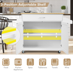 Costway 2 Door Single Drawer Single Shelf White Rolling Kitchen Storage Trolley - Size: 101 x 51 x 19cm - Wilko - thumbnail 5
