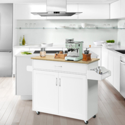 Costway 2 Door Single Drawer Single Shelf White Rolling Kitchen Storage Trolley - Size: 101 x 51 x 19cm - Wilko - thumbnail 3