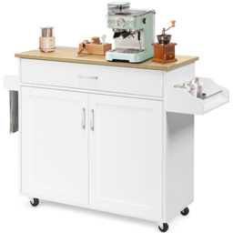 Costway 2 Door Single Drawer Single Shelf White Rolling Kitchen Storage Trolley - Size: 101 x 51 x 19cm - Wilko - thumbnail 4