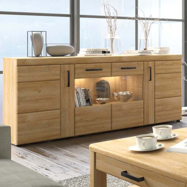 Florence Cortina 4 Door Grandson Oak Wide Glazed Sideboard - Size: 40 x 185 x 86cm - Brown - Furniture to Go - Wilko - image 1