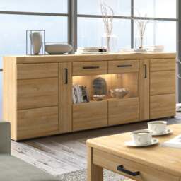 Florence Cortina 4 Door Grandson Oak Wide Glazed Sideboard - Size: 40 x 185 x 86cm - Brown - Furniture to Go - Wilko