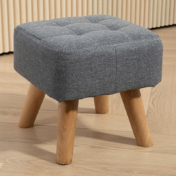 HOMCOM Grey Fabric Modern Footstool with Rubber Wood Legs - Size: 26 x 27 x 27cm - Wilko