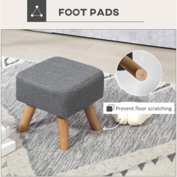 HOMCOM Grey Fabric Modern Footstool with Rubber Wood Legs - Size: 26 x 27 x 27cm - Wilko - thumbnail 7