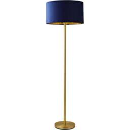 ValueLights Charlie Navy Velvet and Metallic Shade Gold Floor Lamp and Bulb - Size: 148 x 45 x 45cm - Wilko