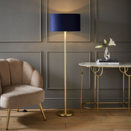 ValueLights Charlie Navy Velvet and Metallic Shade Gold Floor Lamp and Bulb - Size: 148 x 45 x 45cm - Wilko - thumbnail 3