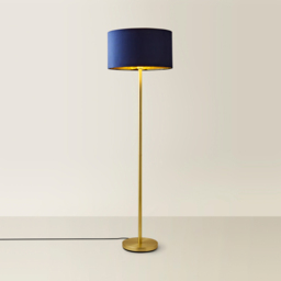 ValueLights Charlie Navy Velvet and Metallic Shade Gold Floor Lamp and Bulb - Size: 148 x 45 x 45cm - Wilko - thumbnail 6