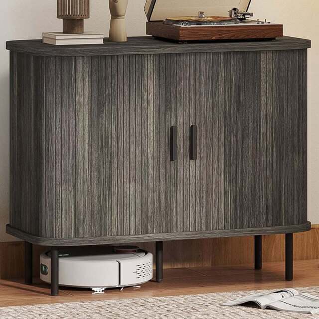 HOMCOM Grey Sideboard Storage Cabinet with Slatted Tambour Sliding Door - Size: 15 x 47 x 103cm - Wilko - image 1