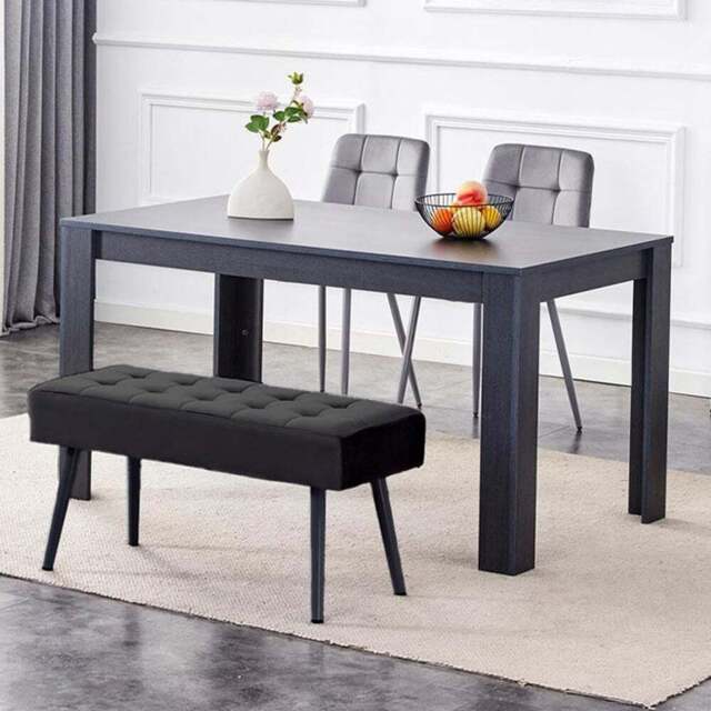 Portland 4 Seater Velvet Wooden Dining Set with Bench Dark Grey - Multi - Wilko - image 1