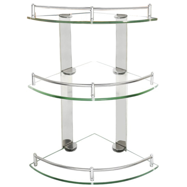 Living And Home 3 Tier Wall Mounted Corner Shelf - Size: 15 x 25 x 25cm - Silver - Wilko - image 1