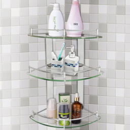 Living And Home 3 Tier Wall Mounted Corner Shelf - Size: 15 x 25 x 25cm - Silver - Wilko - thumbnail 5