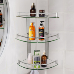 Living And Home 3 Tier Wall Mounted Corner Shelf - Size: 15 x 25 x 25cm - Silver - Wilko - thumbnail 3