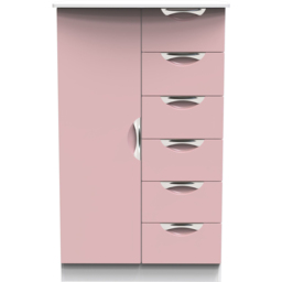 Crowndale Camden Single Door 6 Drawer Kobe Pink and White Kids Wardrobe Ready Assembled - Kobe Pink & White - Wilko - thumbnail 3