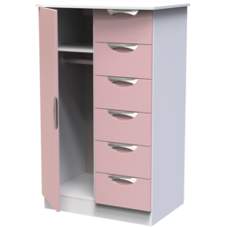 Crowndale Camden Single Door 6 Drawer Kobe Pink and White Kids Wardrobe Ready Assembled - Kobe Pink & White - Wilko - thumbnail 5