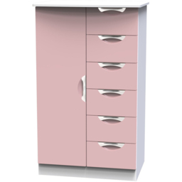 Crowndale Camden Single Door 6 Drawer Kobe Pink and White Kids Wardrobe Ready Assembled - Kobe Pink & White - Wilko - thumbnail 4