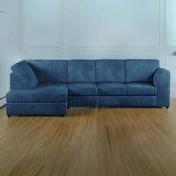 Luxor 4 Seater Marine Blue Jumbo Cord Left Hand Facing Full Back L Shaped Corner Sofa Set - Wilko - thumbnail 1