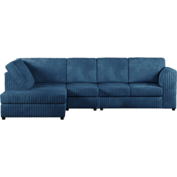 Luxor 4 Seater Marine Blue Jumbo Cord Left Hand Facing Full Back L Shaped Corner Sofa Set - Wilko - thumbnail 3