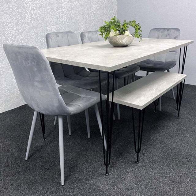 Kosy Koala 6 Seater Wood and Velvet Tufted Dining Bench Set Grey - Multi - Wilko - image 1