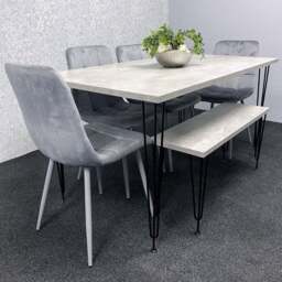 Kosy Koala 6 Seater Wood and Velvet Tufted Dining Bench Set Grey - Multi - Wilko - thumbnail 1