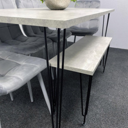 Kosy Koala 6 Seater Wood and Velvet Tufted Dining Bench Set Grey - Multi - Wilko - thumbnail 4