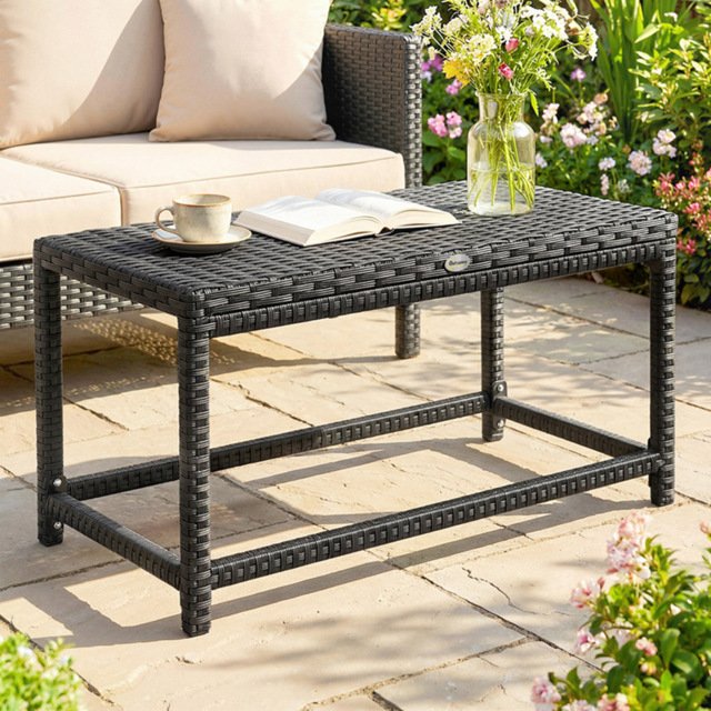 Outsunny Black PE Rattan Plastic Board Garden Coffee Table - Size: 43 x 80 x 40cm - Wilko