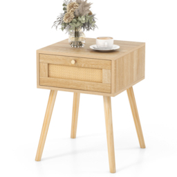 Costway Single Drawer Natural Bedside Table - Cream - Wilko - thumbnail 3
