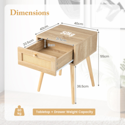 Costway Single Drawer Natural Bedside Table - Cream - Wilko - thumbnail 7
