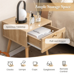 Costway Single Drawer Natural Bedside Table - Cream - Wilko - thumbnail 5