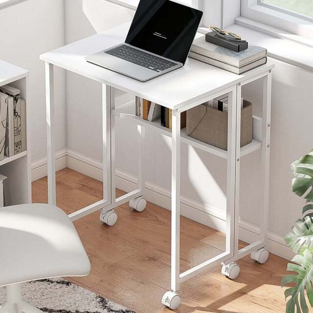 HOMCOM Single Shelf Foldable Computer Desk with Wheels and Side Bag White - Size: 75 x 50 x 63cm - Wilko - image 1