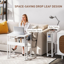 HOMCOM Single Shelf Foldable Computer Desk with Wheels and Side Bag White - Size: 75 x 50 x 63cm - Wilko - thumbnail 5