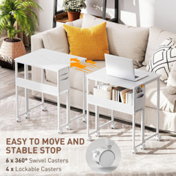 HOMCOM Single Shelf Foldable Computer Desk with Wheels and Side Bag White - Size: 75 x 50 x 63cm - Wilko - thumbnail 7