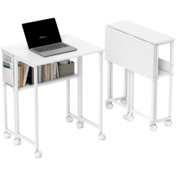 HOMCOM Single Shelf Foldable Computer Desk with Wheels and Side Bag White - Size: 75 x 50 x 63cm - Wilko - thumbnail 3