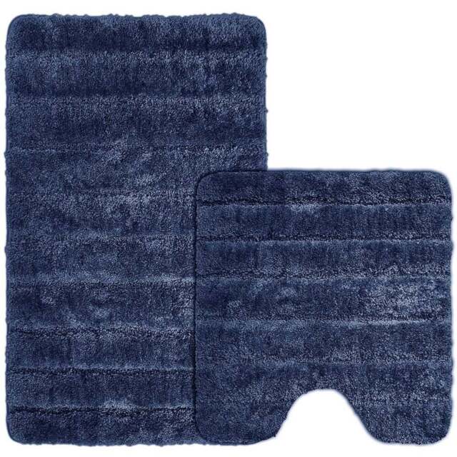 Velosso Lexington Navy Bath Mat Set - Size: 50 x 80 x 1cm - Blue - Wilko - image 1
