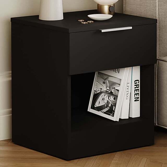 Vida Designs Trega Single Drawer Single Shelf Black Bedside Cabinet Set of 2 - Wilko - image 1