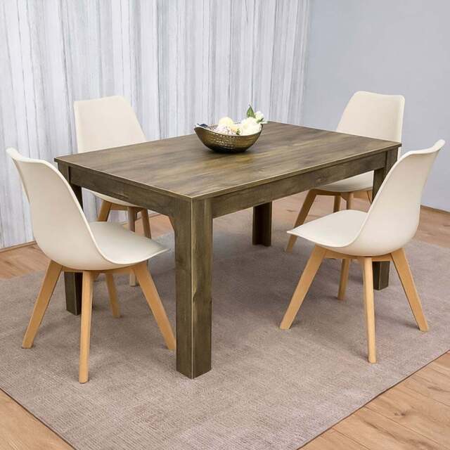 Portland Kosy Koala 4 Seater Modern Dining Set Rustic Effect and Cream - Brown - Wilko - image 1