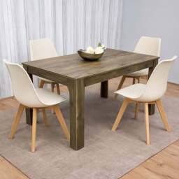 Portland Kosy Koala 4 Seater Modern Dining Set Rustic Effect and Cream - Brown - Wilko