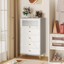 Costway 4 Drawer Single Door 3/4 Drawer Dresser Cabinet - Grey - Wilko - thumbnail 4