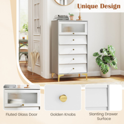 Costway 4 Drawer Single Door 3/4 Drawer Dresser Cabinet - Grey - Wilko - thumbnail 6