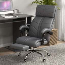 Portland Grey PU Leather Vibration Massage and Heat Office Chair with Footrest - Size: 117 x 70 x 64cm - Wilko