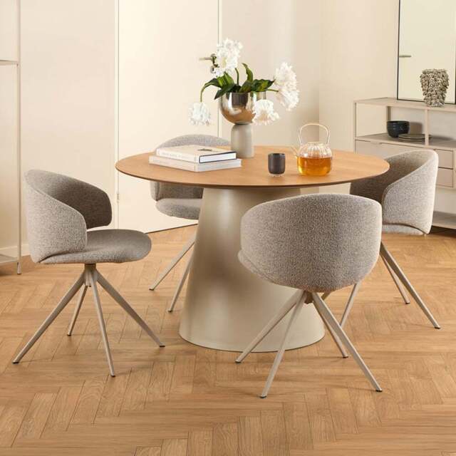Florence Soli 4 Seater Round Dining Table Set Oak Grey and Beige - Oak & Grey/Beige - Wilko - image 1