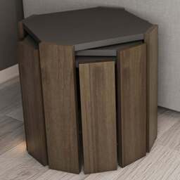 Decorotika Lori 3 Piece Anthracite and Walnut Nesting Coffee Table - Size: 41 x 44.5 x 44.5cm - Multi - Wilko